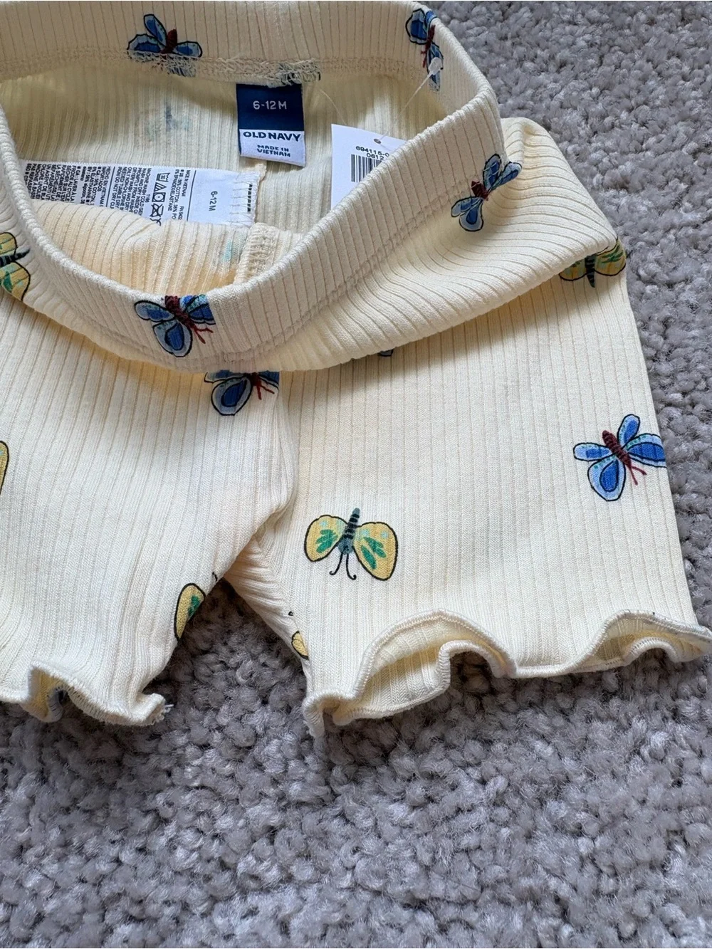 Old Navy Yellow Ribbed Baby Shorts with Blue & Yellow Butterflies